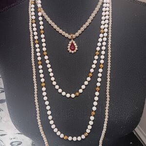 White Pearl Jewelry Lot, Necklaces, Earrings